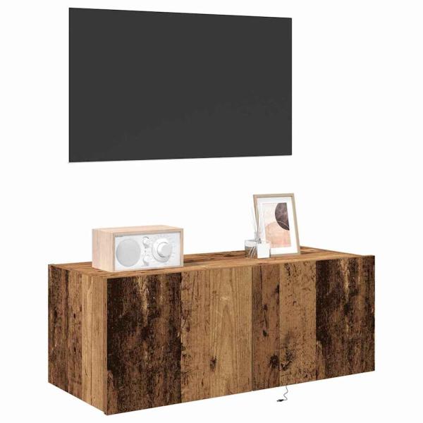 TV-Wandregal mit LED-Beleuchtung Altholz 80x35x31 cm