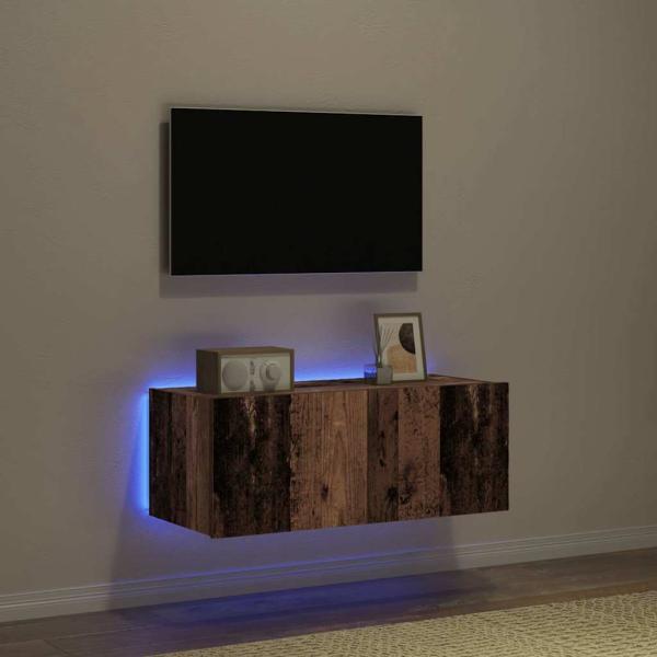 TV-Wandregal mit LED-Beleuchtung Altholz 80x35x31 cm
