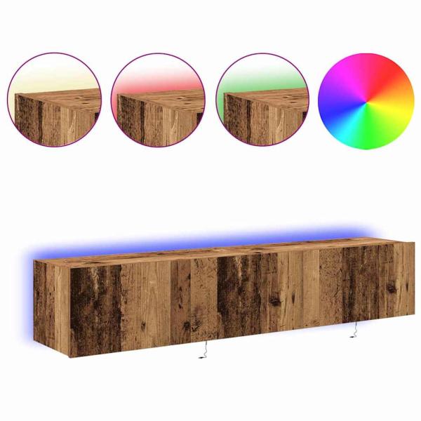 TV-Wandmöbel mit LED-Lichtern 2 Stück Altes Holz 80x35x31 cm