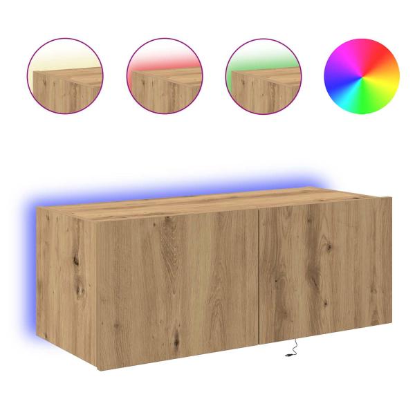 TV-Wandschrank mit LED-Lichtern Artisan Eiche 80x35x31 cm