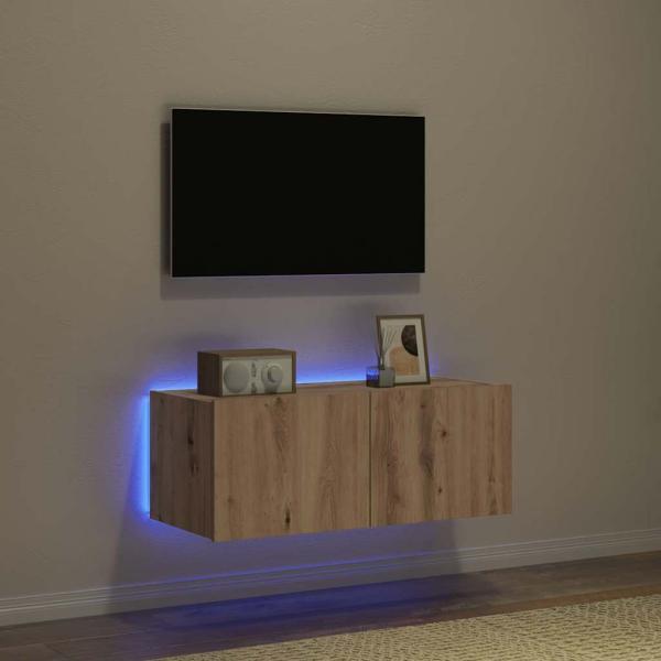 TV-Wandschrank mit LED-Lichtern Artisan Eiche 80x35x31 cm