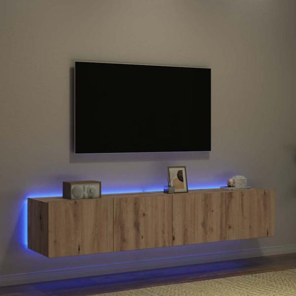 TV-Wandregale mit LED-Lichtern 2 Stück Artisan Eiche 80x35x31 cm