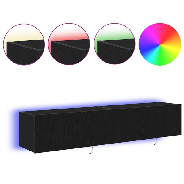 TV Wandtische mit LED-Lichtern 2 Stück Schwarz Eiche 80x35x31 cm