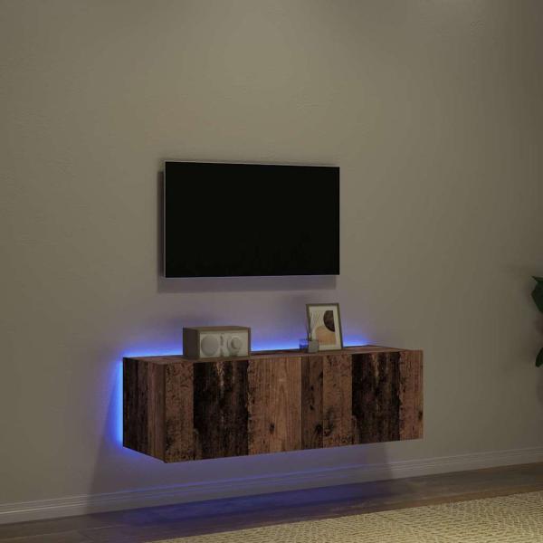 TV-Wandregal mit LED-Lichtern Alte Holz 100x35x31 cm