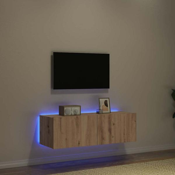 TV-Wandregal mit LED-Lichtern Artisan Eiche 100x35x31 cm