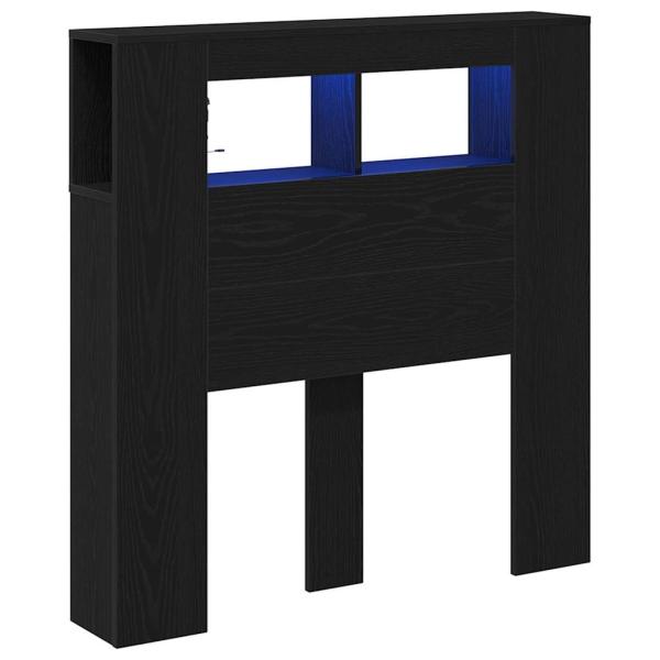 Stauraum-Kopfteil mit LED-Lichtern Schwarz Eiche 100x18,5x103,5 cm