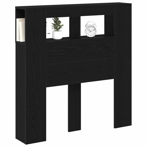 Stauraum-Kopfteil mit LED-Lichtern Schwarz Eiche 100x18,5x103,5 cm
