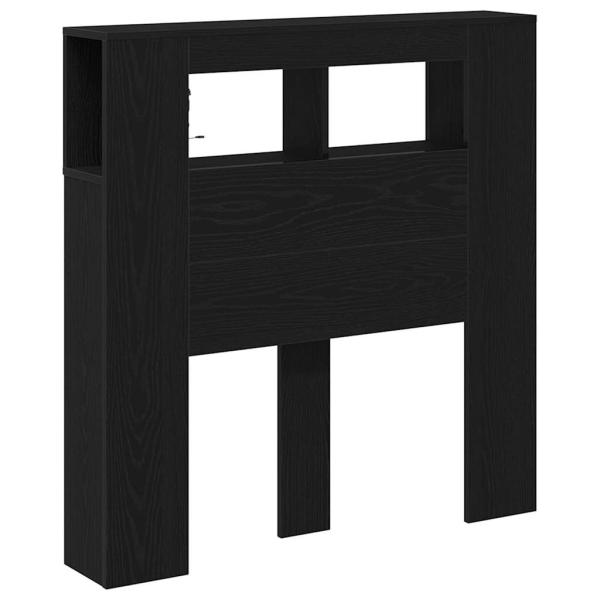 Stauraum-Kopfteil mit LED-Lichtern Schwarz Eiche 100x18,5x103,5 cm