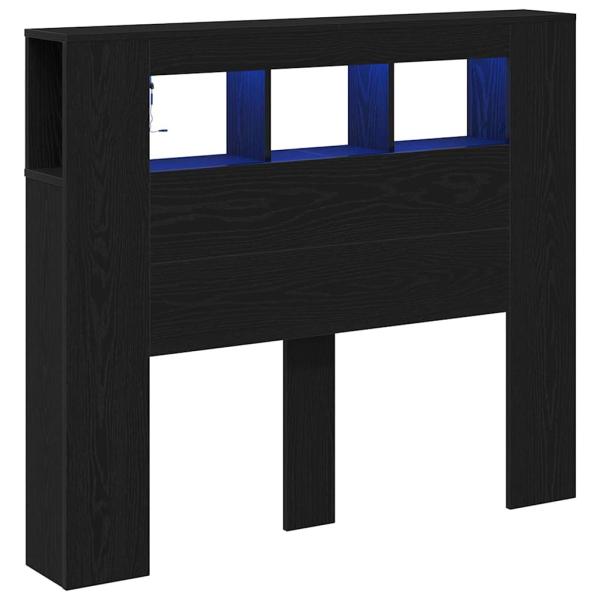 Stauraum-Kopfteil mit LED-Lichtern Schwarz Eiche 120x18,5x103,5 cm