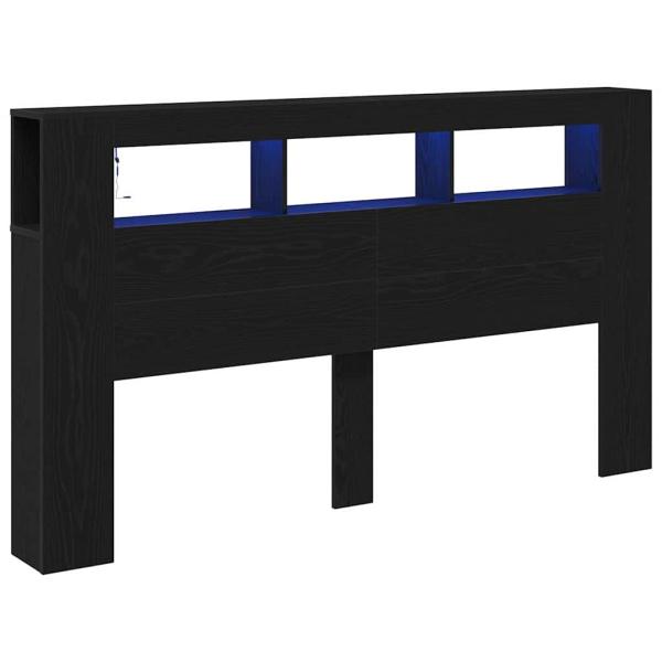 Stauraumkopflehne mit LED-Lichtern Schwarz Eiche 180x18,5x103,5 cm