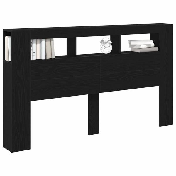 Stauraumkopflehne mit LED-Lichtern Schwarz Eiche 180x18,5x103,5 cm