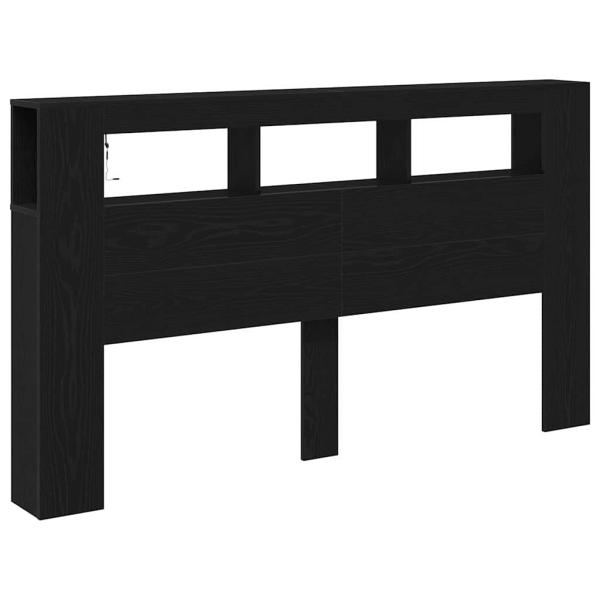 Stauraumkopflehne mit LED-Lichtern Schwarz Eiche 180x18,5x103,5 cm