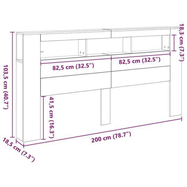 Stauraum-Kopfteil mit LED-Lichtern Schwarz Eiche 200x18,5x103,5 cm