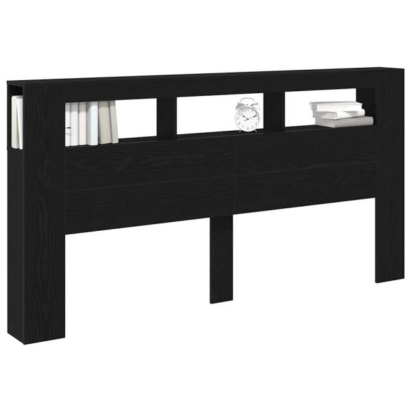 Stauraum-Kopfteil mit LED-Lichtern Schwarz Eiche 200x18,5x103,5 cm