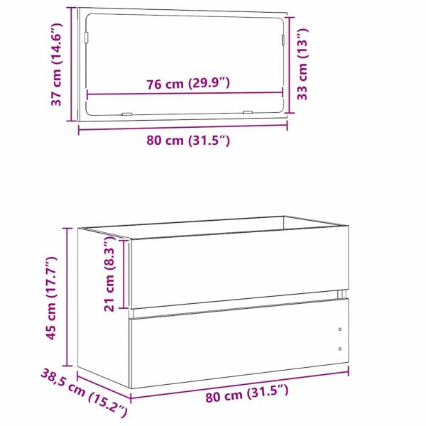 2-teiliges Badezimmermöbelset Schwarz Eichenfurnier
