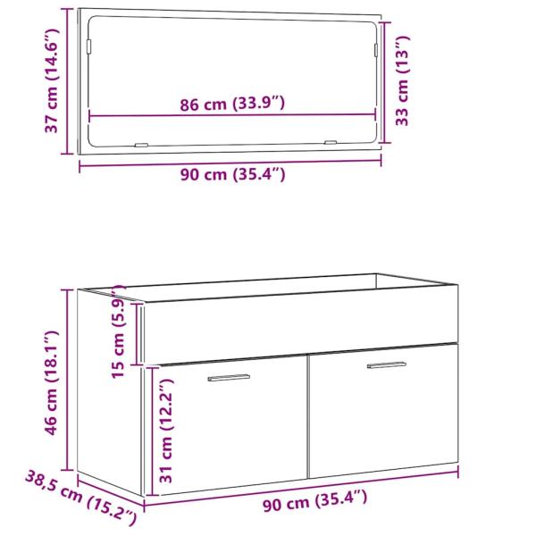 2-teiliges Badezimmermöbelset Schwarze Eiche Holzwerkstoff