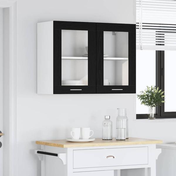 Schwarzer Eichenhängeschrank 80x31x60 cm aus Holzwerkstoff
