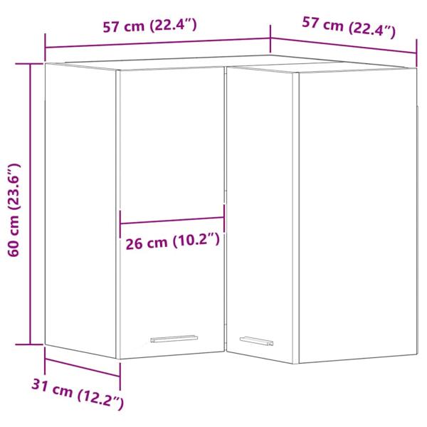 Hängendes Eckschränkchen - Schwarzer Eiche - 57x57x60 cm - Aus Holzwerkstoff hergestellt