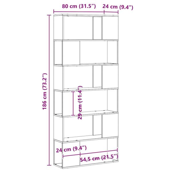 Bücherregal Schwarz Eiche 80x24x186 cm Holzwerkstoff