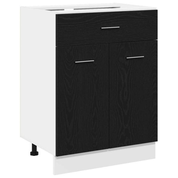 Schwarzer Eichen-Schubladenunterschrank - 60x46x81,5 cm Aus Holzwerkstoff