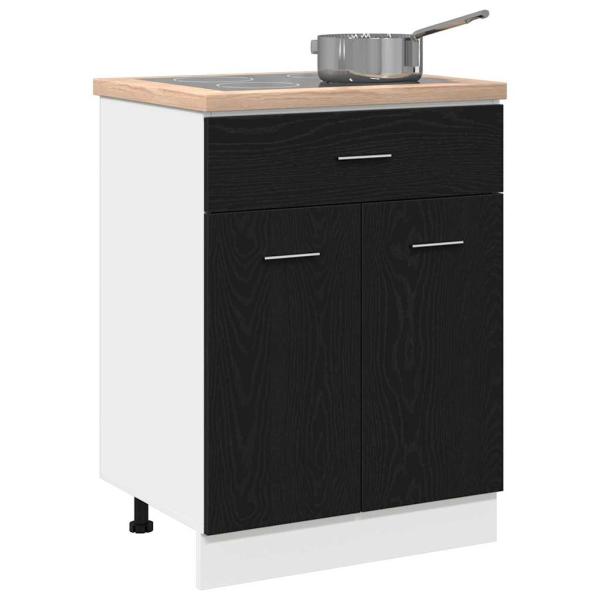 Schwarzer Eichen-Schubladenunterschrank - 60x46x81,5 cm Aus Holzwerkstoff