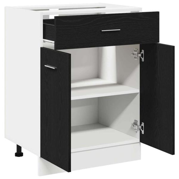 Schwarzer Eichen-Schubladenunterschrank - 60x46x81,5 cm Aus Holzwerkstoff