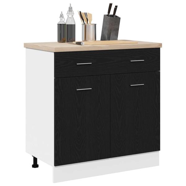 Schrank mit Schublade in Schwarz-Eiche, 80x46x81.5 cm, Hergestellt aus Holzwerkstoff