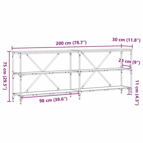 Konsolentisch Schwarz Eiche 200x30x75 cm aus Spanplatte und Stahl