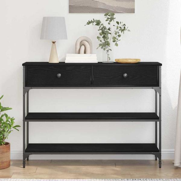 Konsole Tisch Schwarz Eiche 100x25x75 cm Ingenieurholz & Stahl