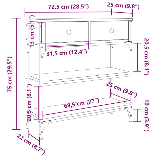 Konsolentisch Schwarz Eiche 72,5x25x75 cm Holzwerkstoff & Stahl