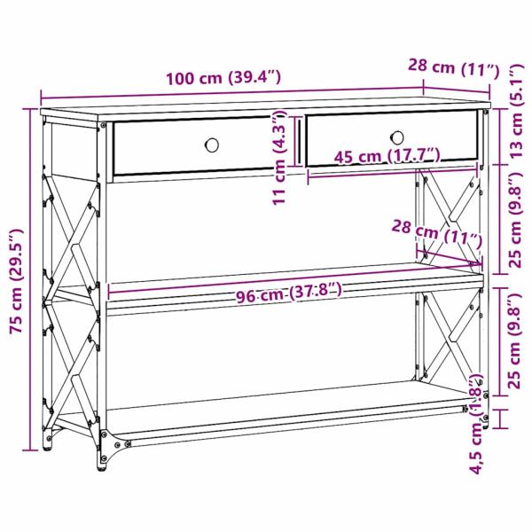 Konsolentisch Alteiche 100x28x75 cm Besteck Holz & Stahl