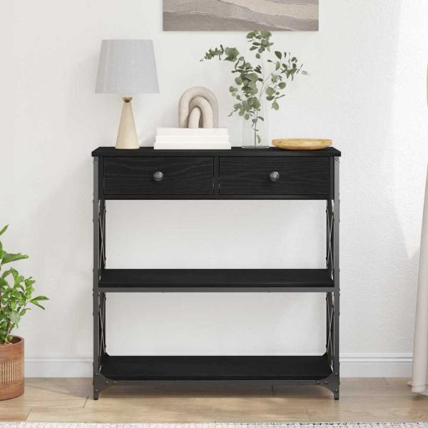 Konsolentisch Schwarz Eiche 75x28x75 cm Holzwerkstoff und Stahl