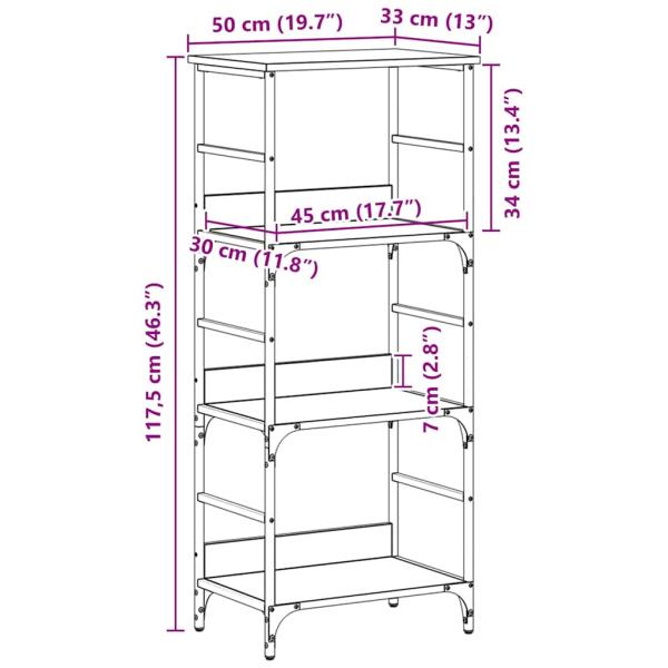 Bücherregal Schwarz Eiche 50x33x117,5 cm Holzwerkstoff und Stahl