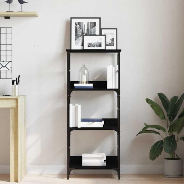 Bücherregal Schwarz Eiche 50x33x117,5 cm Holzwerkstoff und Stahl
