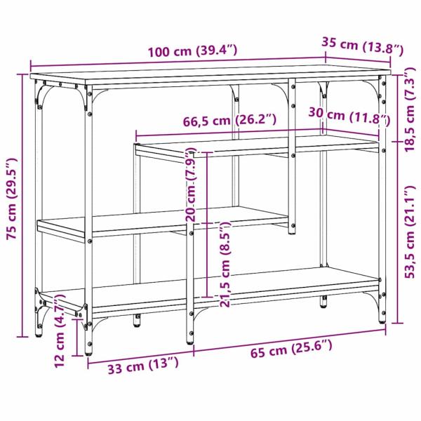 Konsolentisch Schwarzes Eichenholz 100x35x75 cm Ingenieurholz und Stahl
