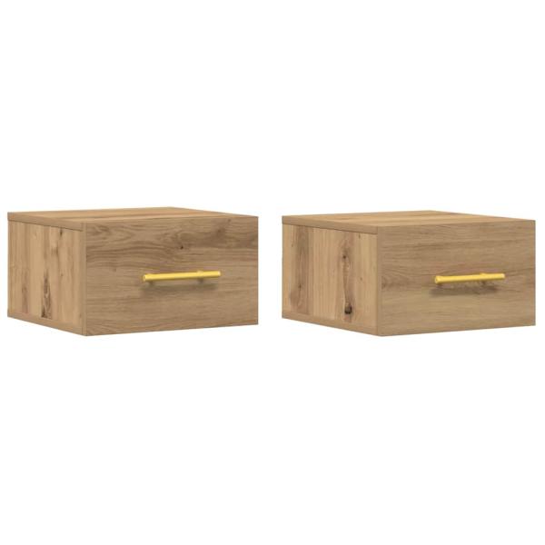 Nachttische 2er Set Wandmontiert Artisan Eiche 35x35x20 cm