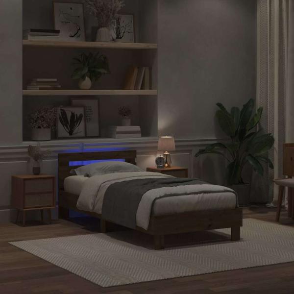Bettgestell mit LED-Lichtern Artisan Eiche 90x200 cm Ingenieurholz