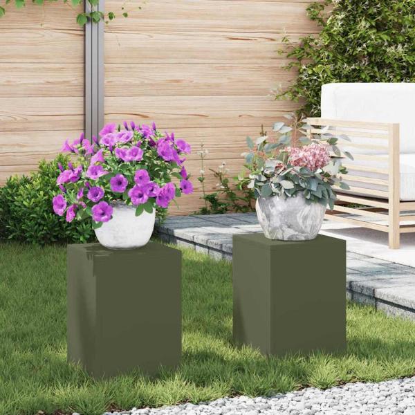 ARDEBO.de - Outdoor Pflanzenständer Säule 2 Stück Olivgrün 24x24x35 cm Stahl