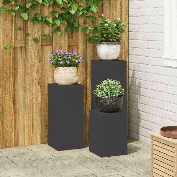 ARDEBO.de - Outdoor Pflanzenständer Säule 3er Set Schwarz Stahl