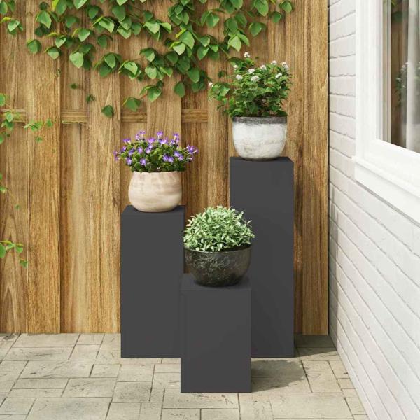 Outdoor Pflanzenständer Säule 3er Set Schwarz Stahl