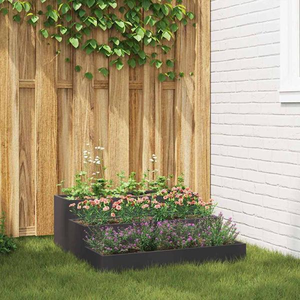 ARDEBO.de - Gartenpflanzer 3-stufig 90x90x35 cm Schwarz Stahl
