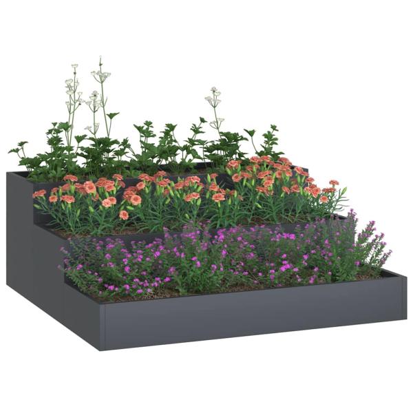 Gartenpflanzer 3-stufig 90x90x35 cm Anthrazitstahl