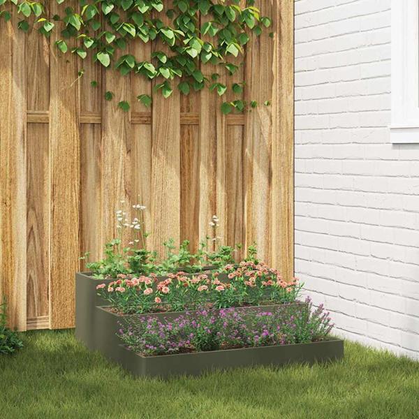 ARDEBO.de - Gartenpflanzer 3-stufig 90x90x35 cm olivgrün Stahl