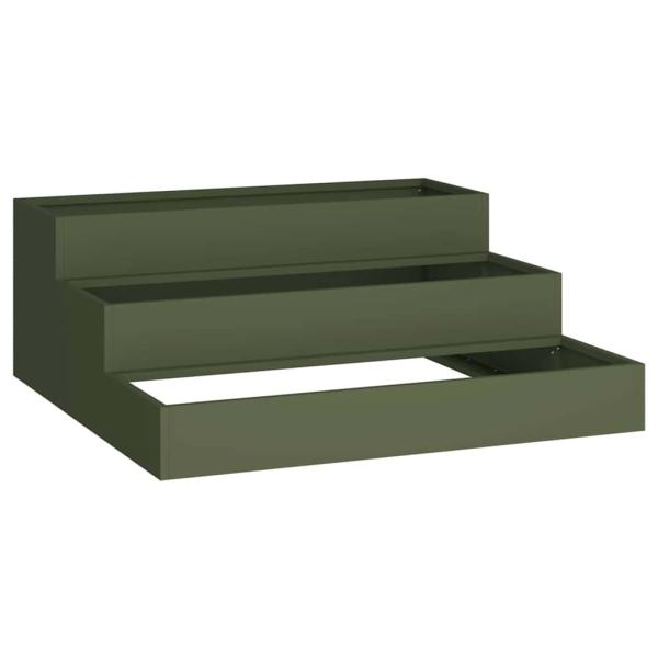 Gartenpflanzer 3-stufig 90x90x35 cm olivgrün Stahl