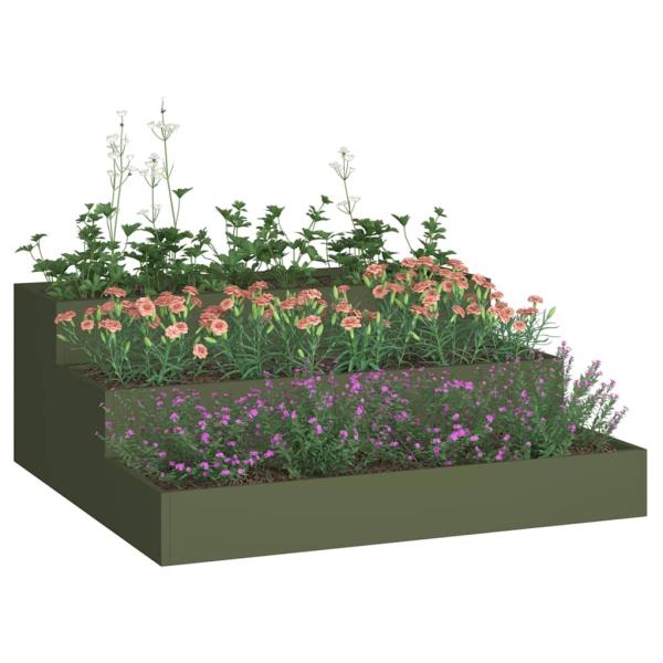 Gartenpflanzer 3-stufig 90x90x35 cm olivgrün Stahl
