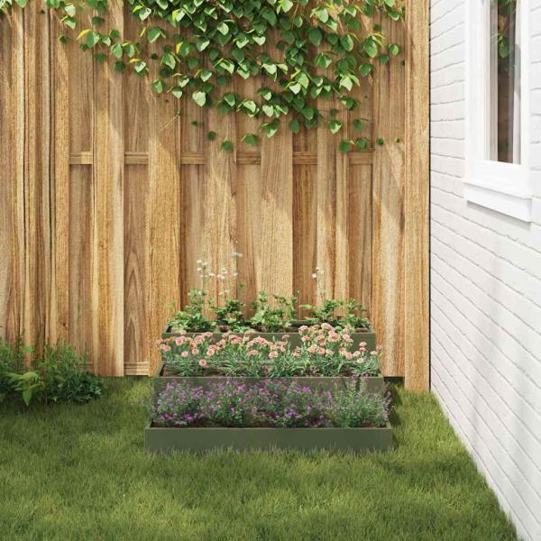 Gartenpflanzer 3-stufig 90x90x35 cm olivgrün Stahl