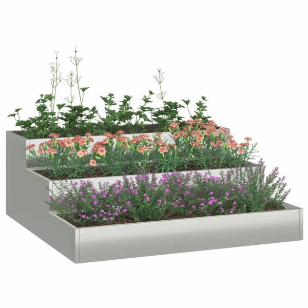 Gartenpflanzer 3-stufig 90x90x35 cm aus galvanisiertem Stahl