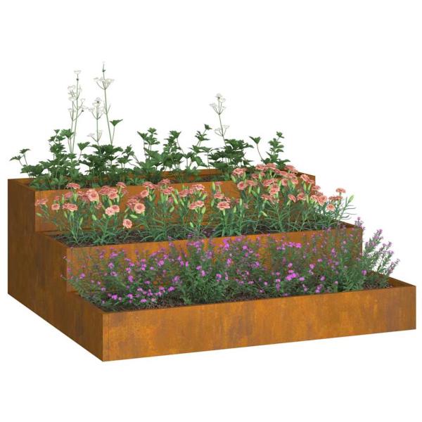 Gartenpflanzer 3-stufig 90x90x35 cm Wetterfestes Stahl