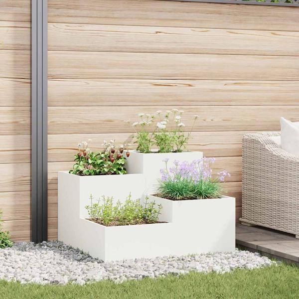 ARDEBO.de - Gartenpflanzer 80x80x60 cm Weiß Stahl