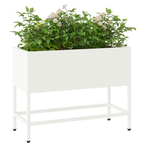 Erhöhter Gartenpflanzer 60x26x45 cm Weiß Stahl